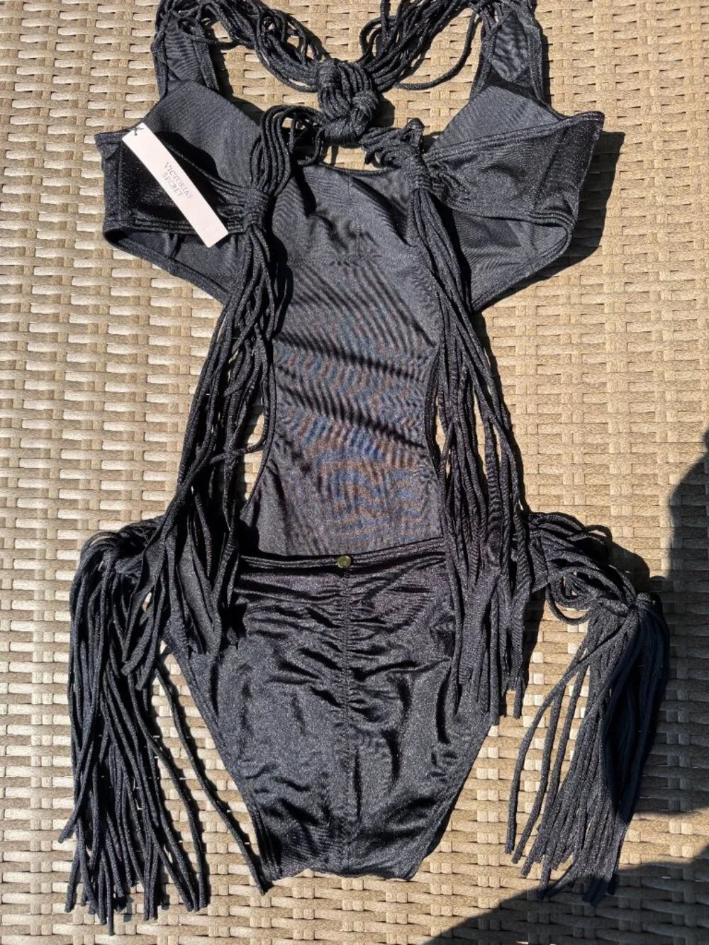 Victoria's Secret Black Cutout One-Piece Swimsuit with Fringe